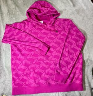 Nike Therma FIT Womens Pullover Hoodie Logo Pockets Pink/White XL